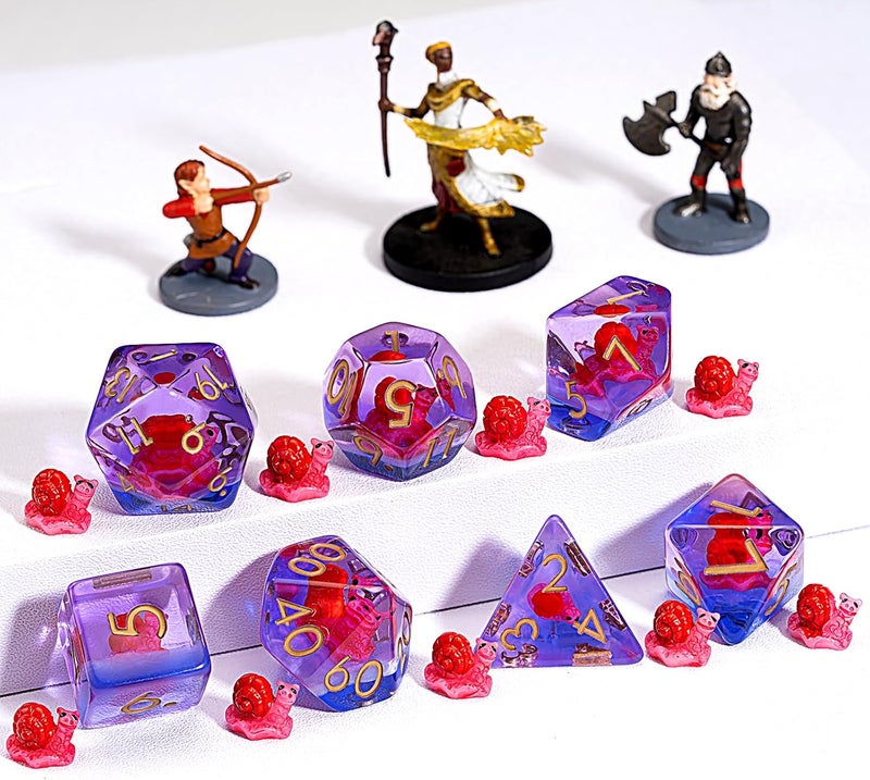 weyano DND Resin Snail Dice Set, Red D&D Polyhedral Dice for Dungeons and Dragons RPG, MTG Role Playing Games D and D Dice 7pc D20 D12 D10 D8 D6 D4 - Image 4